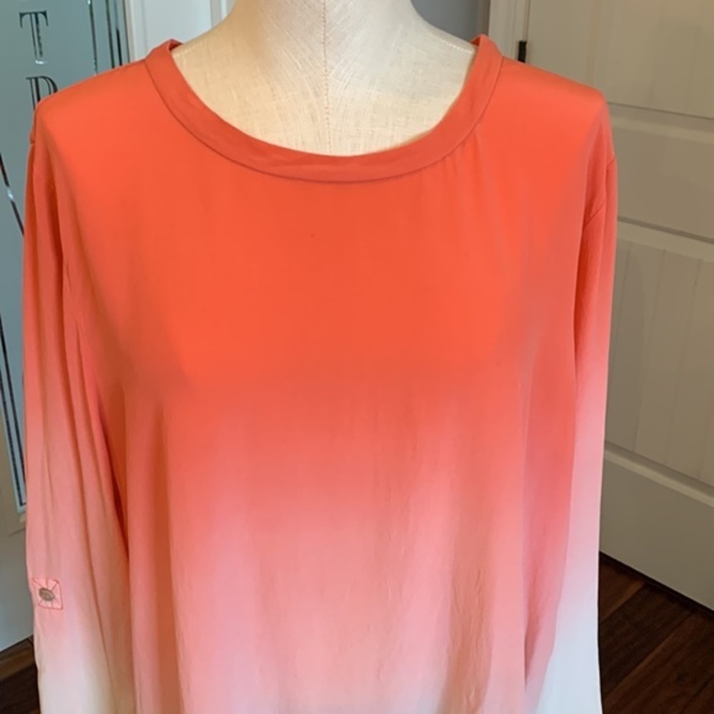 Soft 100% silk Soft Surroundings ombré pink white long oversized blouse - Picture 2 of 10